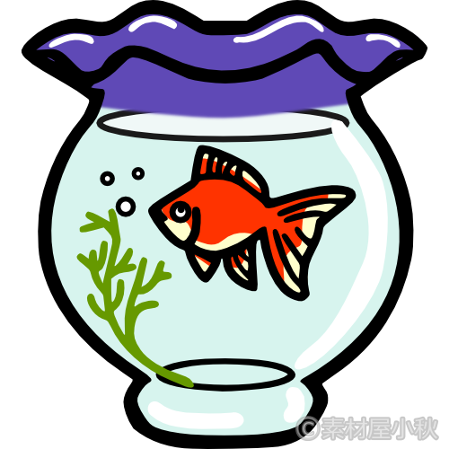 赤い金魚と金魚鉢のイラスト